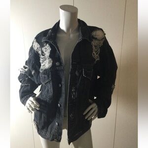 Carmar Oversized Distressed Flaming Winged Skull Jacket Size XS
